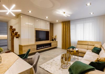 Moderná obývacia izba, nábytok na mieru